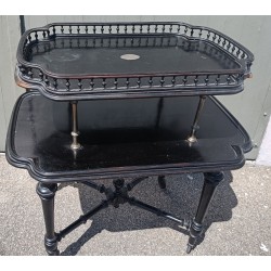 Napoleon III-style serving trolley in blackened wood with 2 trays