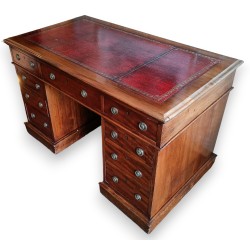 Mahogany nautical-style desk with 9 drawers