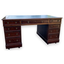 9-drawer partner desk with a brown leather top