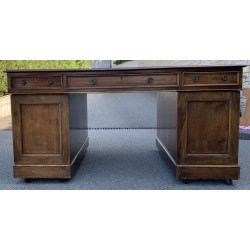9-drawer partner desk with a brown leather top