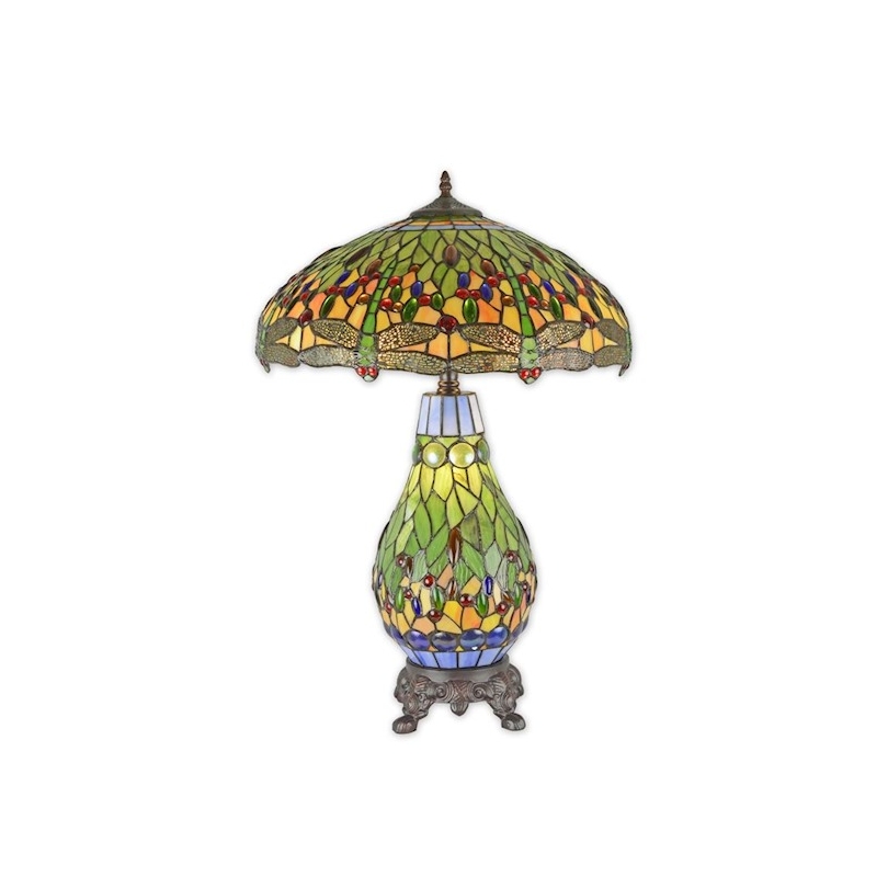 Lampe style Tiffany décor Libellules verte