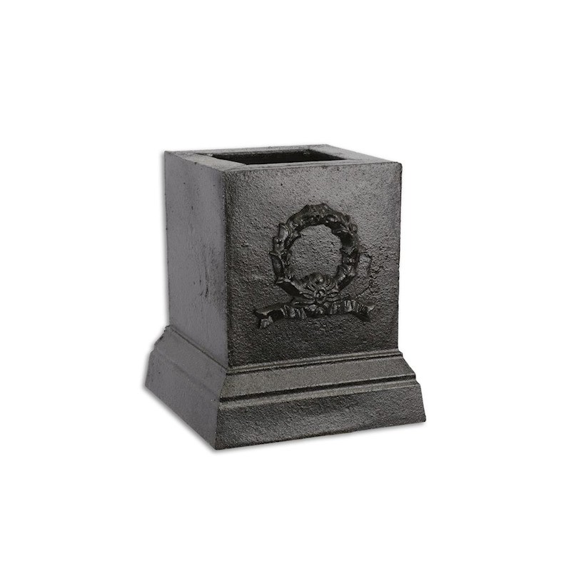 Socle carré en fonte noire "Couronne de lauriers"