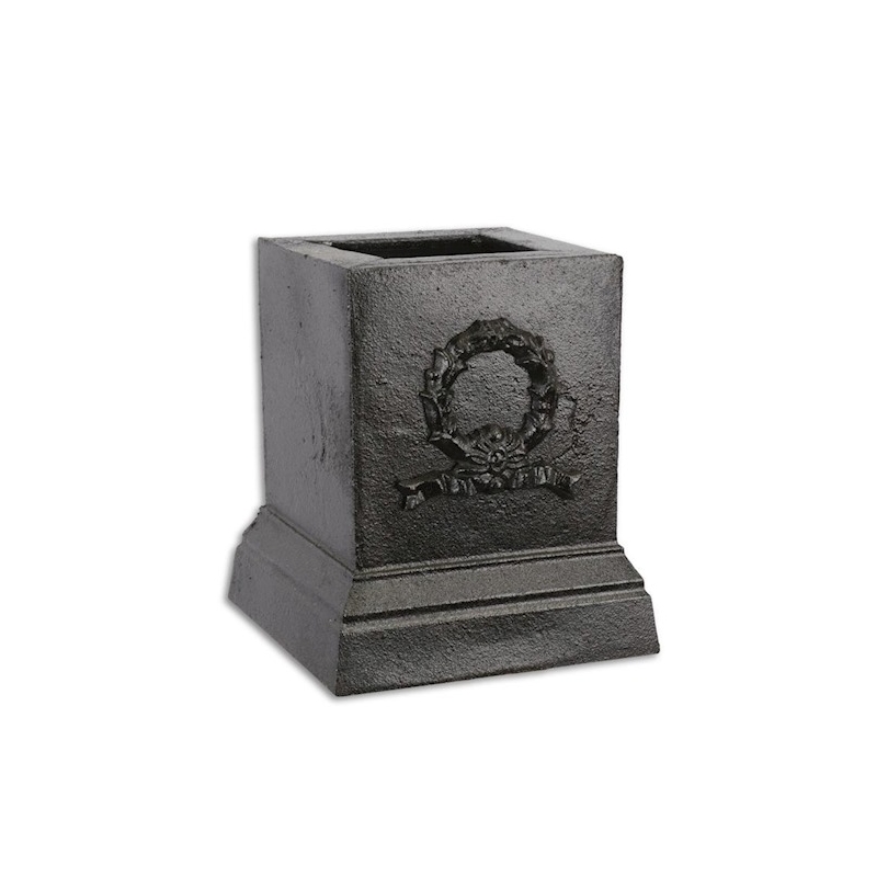 Socle carré en fonte noire "Couronne de lauriers"