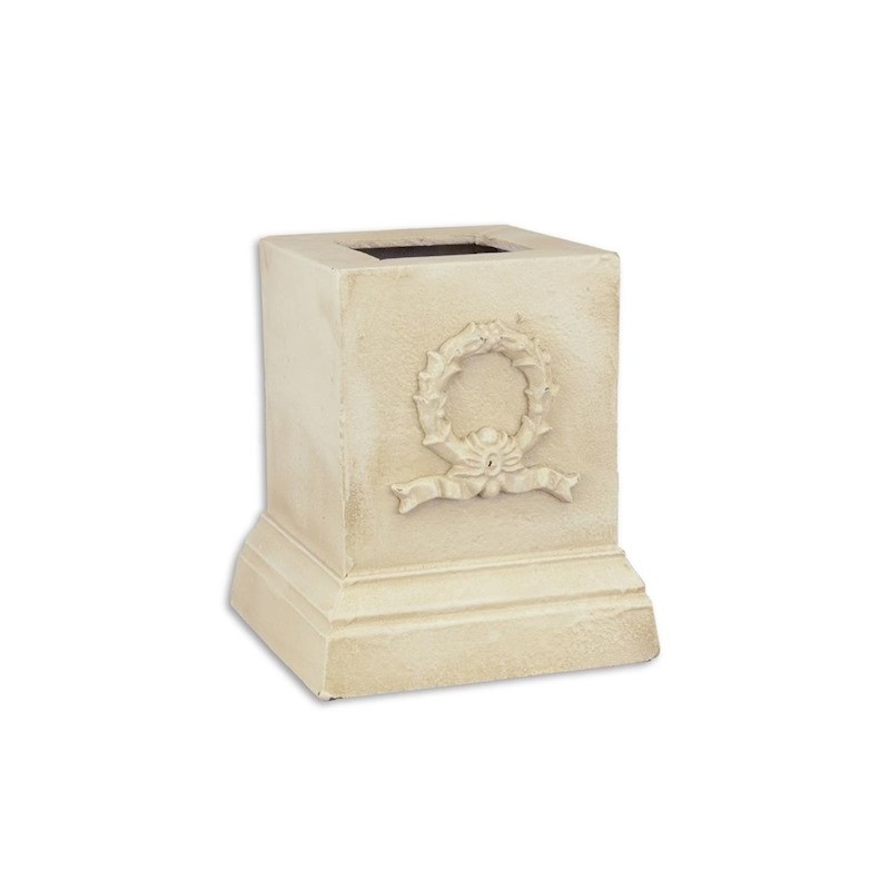Socle carré en fonte blanche "Couronne de lauriers