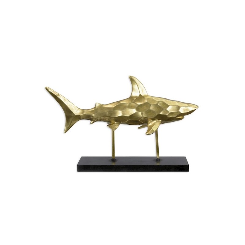 Requin polygonal en résine dorée