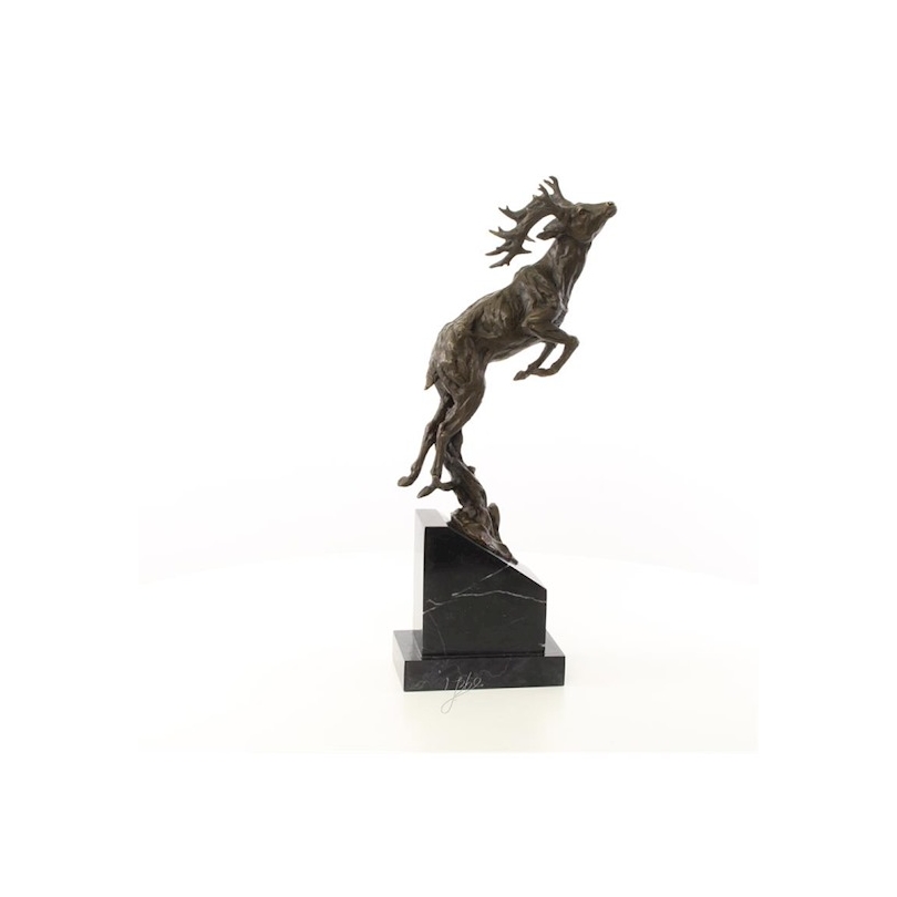 Bronze Cerf bondissant, socle en marbre noir