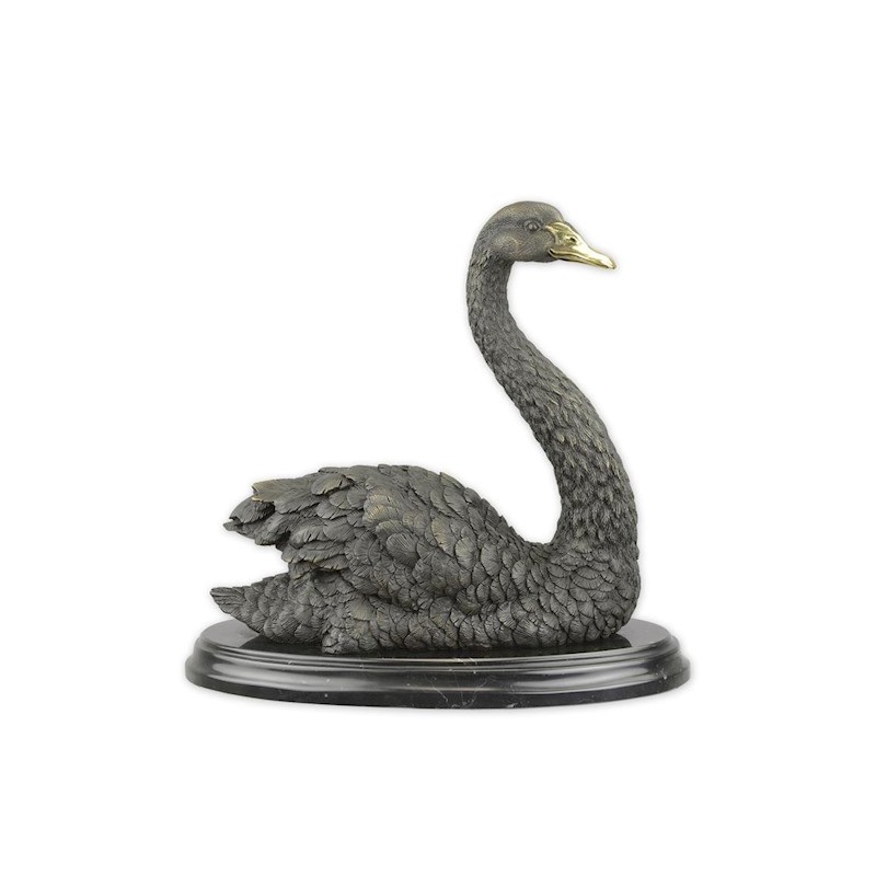 Bronze Cygne, socle en marbre noir