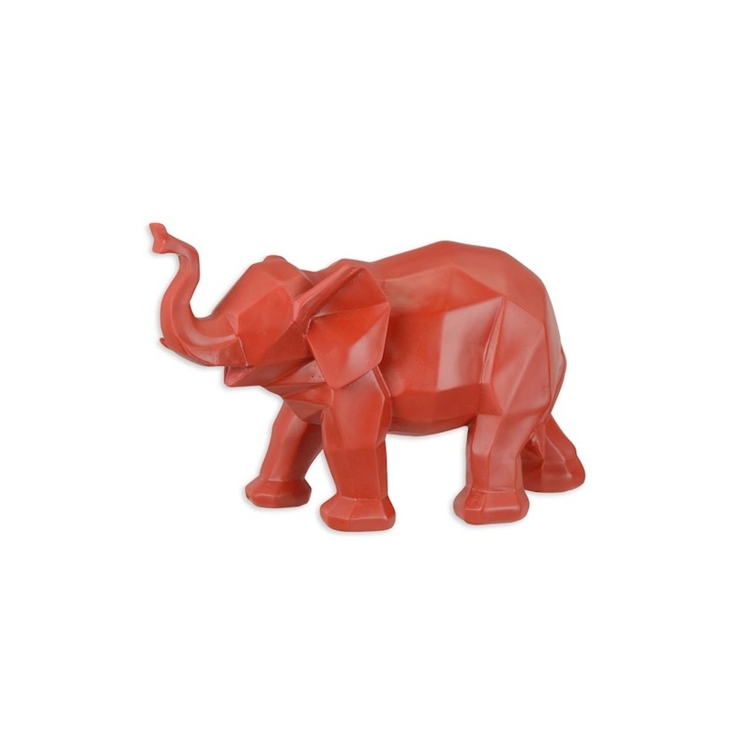 Eléphant polygonal en résine rouge