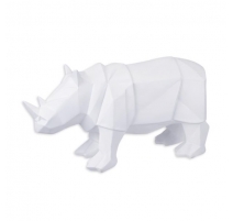 Rhinocéros polygonal en résine blanche
