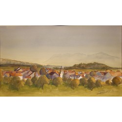 Aquarelle "Village romand" signé R ZAHND 83