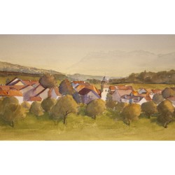 Aquarelle "Village romand" signé R ZAHND 83