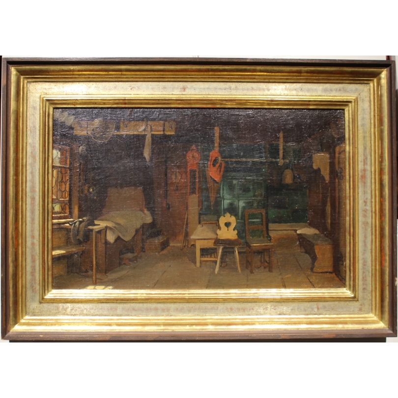 Tableau "Scène d'intérieur" signé AP 12. Juli 54