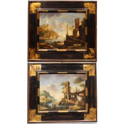 Paire de tableaux \"Paysages\" signés CALZOLARI