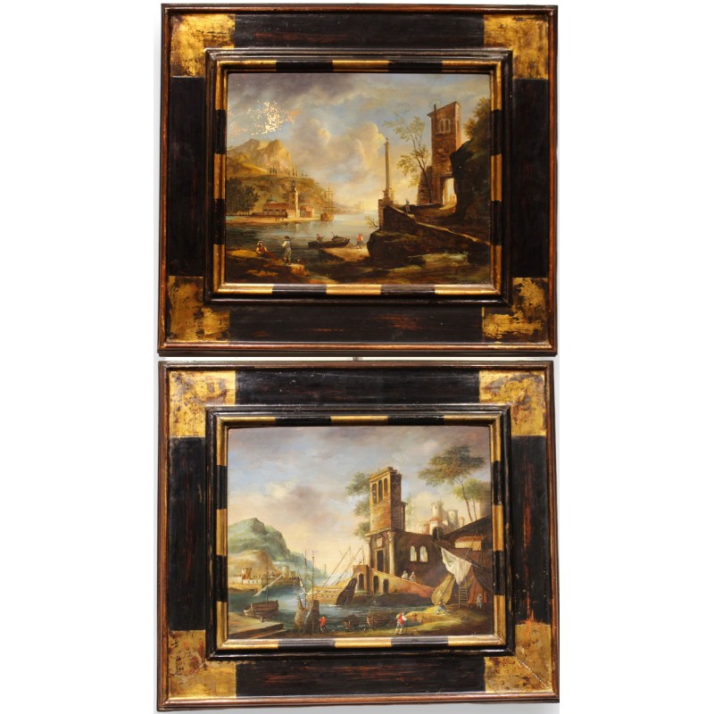 Paire de tableaux \"Paysages\" signés CALZOLARI