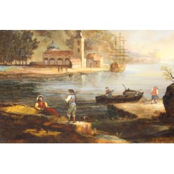 Paire de tableaux \"Paysages\" signés CALZOLARI