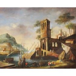 Paire de tableaux \"Paysages\" signés CALZOLARI