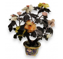 Cache-pot cloisonné avec Arbre en pierres dures