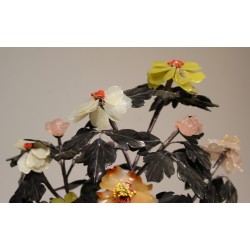 Cache-pot cloisonné avec Arbre en pierres dures