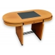 Bureau en bois clair et acier, cuir noir