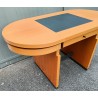 Desk in light wood and steel, with black leather