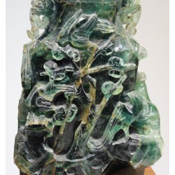 Grande boite en jade sculpté décor oiseau et fleur