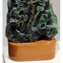 Grande boite en jade sculpté décor oiseau et fleur