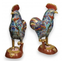 Paire de coqs cloisonnés