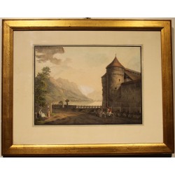 Engraving of ‘Chillon Castle’ by LOCHER