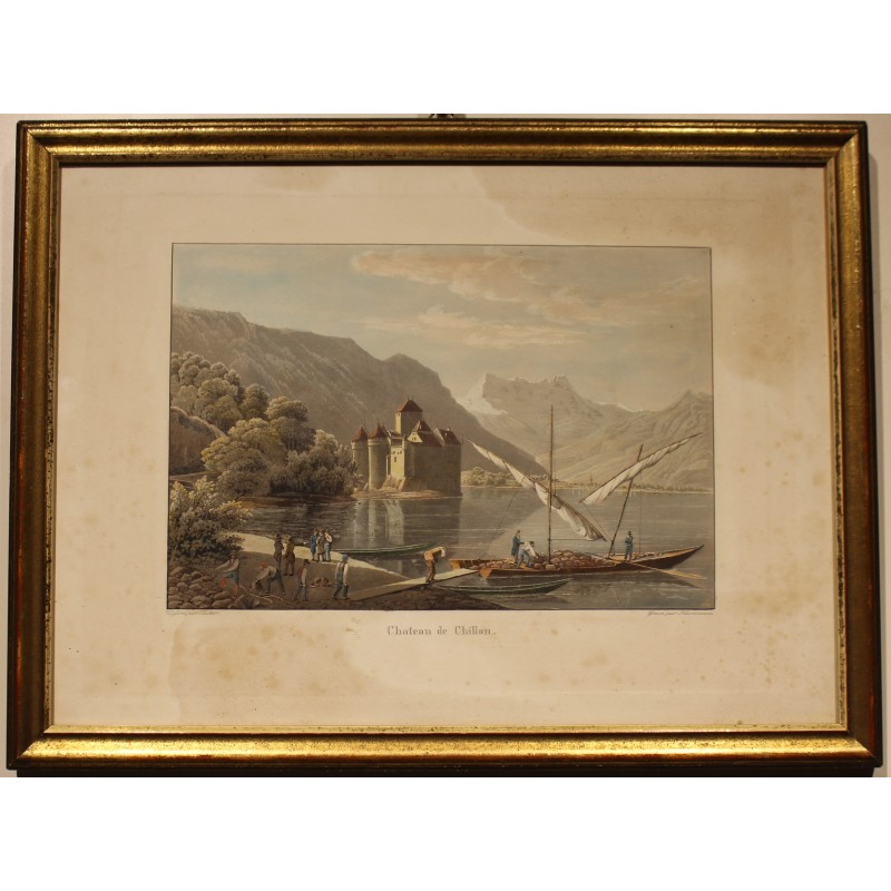 Engraving of ‘Chillon Castle’ by SUTER