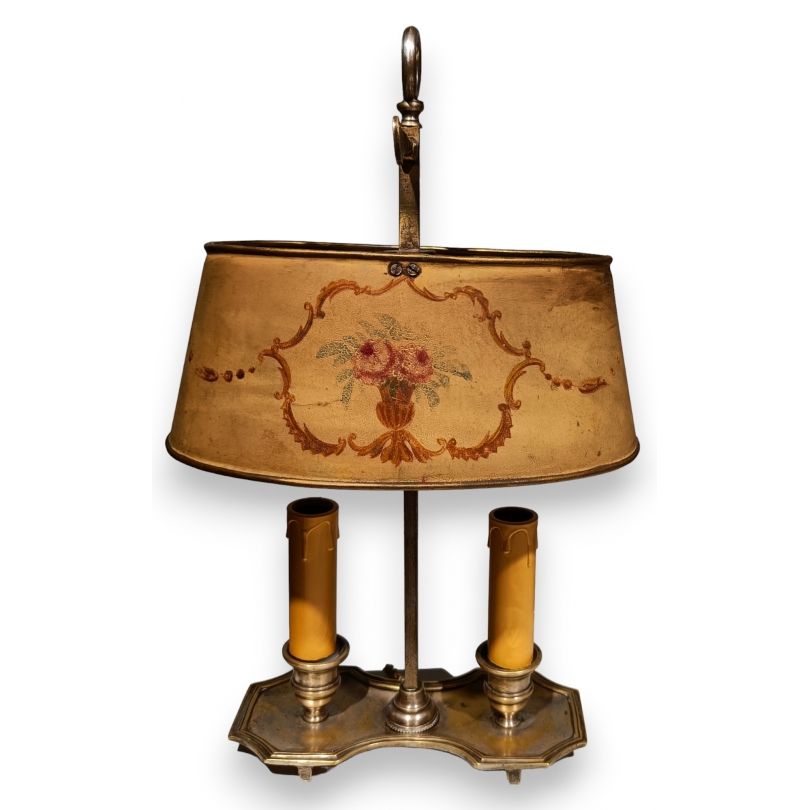 Lampe bouillotte en tôle peinte et bronze argenté