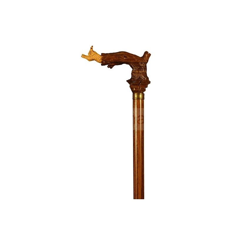 "Lynx" walking stick with a mongoy and boxwood handle