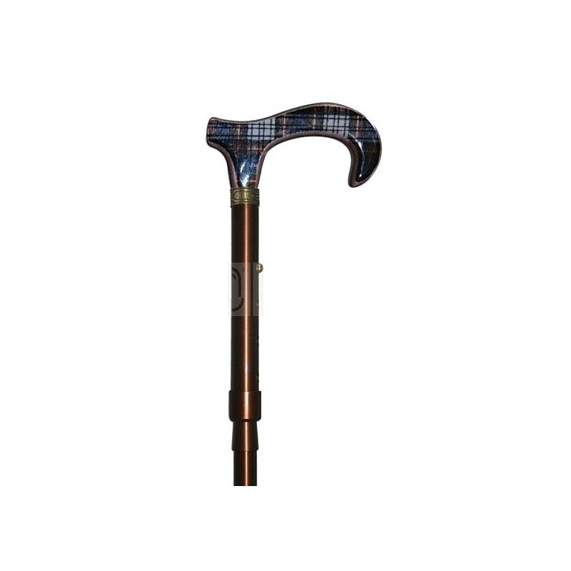 Folding walking stick in bronze with a tartan handle