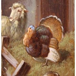Tableau \"Montons et dindon\" signé A. NOWEY