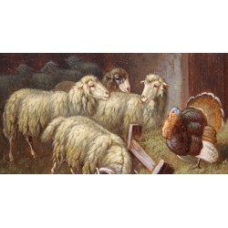 Tableau \"Montons et dindon\" signé A. NOWEY