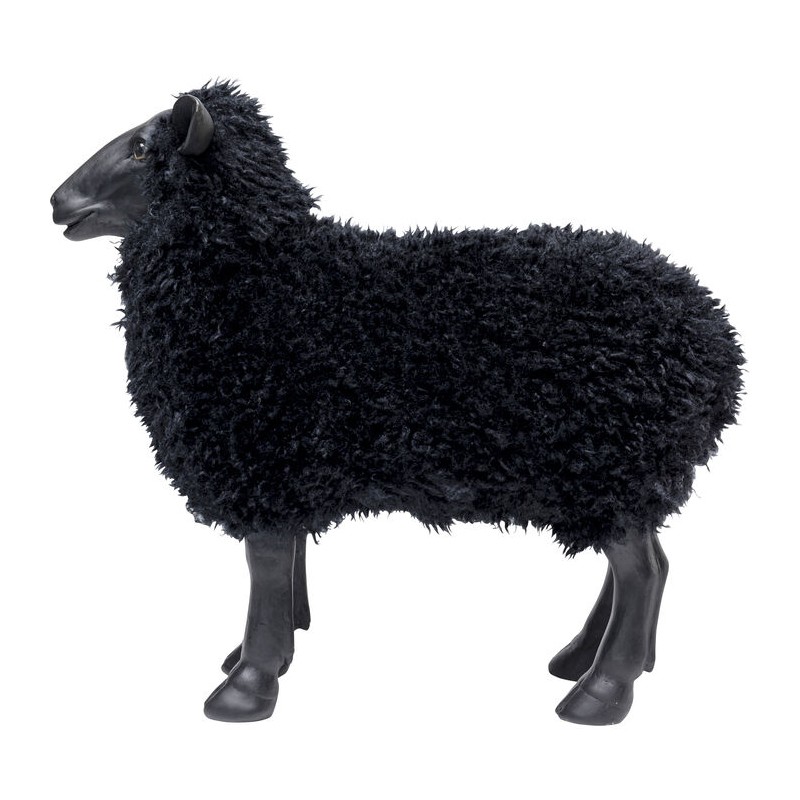 Mouton en résine avec fausse fourrure noire