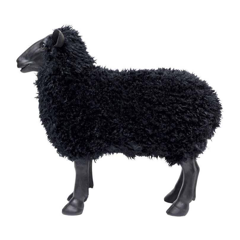 Mouton en résine avec fausse fourrure noire