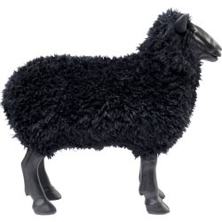 Mouton en résine avec fausse fourrure noire