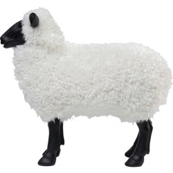 Mouton en résine avec fausse fourrure blanche