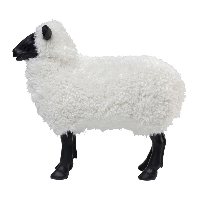 Mouton en résine avec fausse fourrure blanche