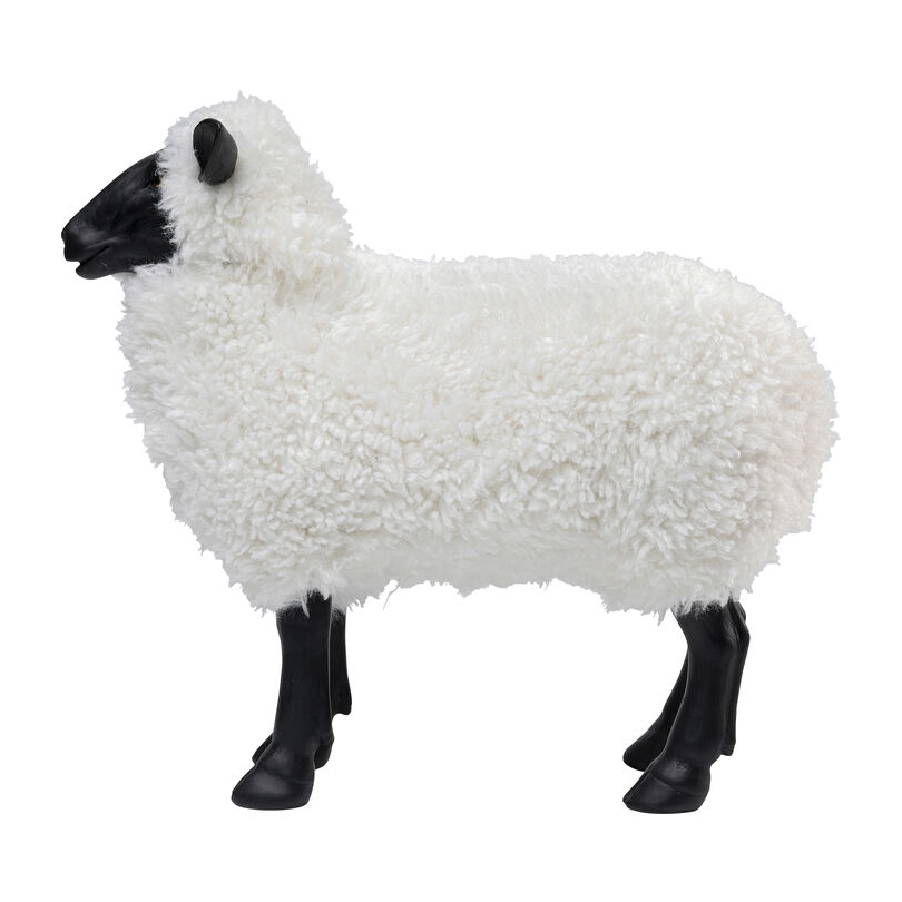 Mouton en résine avec fausse fourrure blanche