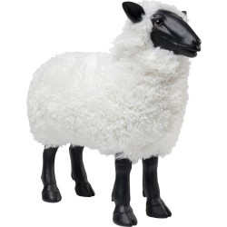 Mouton en résine avec fausse fourrure blanche