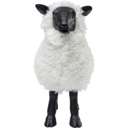 Mouton en résine avec fausse fourrure blanche