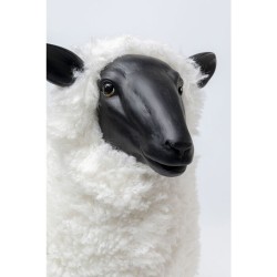 Mouton en résine avec fausse fourrure blanche