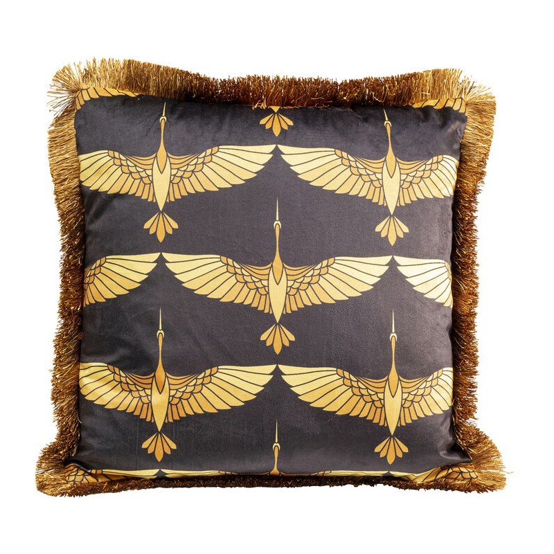 Golden Cranes cushion with fringe