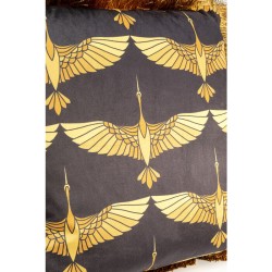 Golden Cranes cushion with fringe