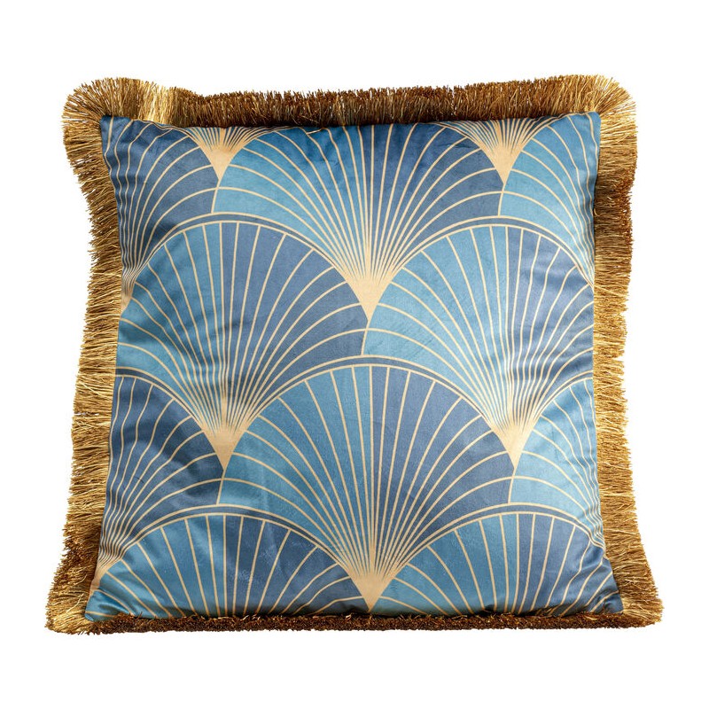 Coussin Feuilles bleues avec frange