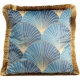 Coussin Feuilles bleues avec frange