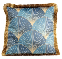 Coussin Feuilles bleues avec frange