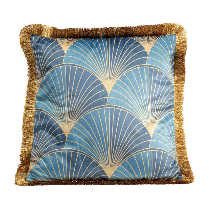 Coussin Feuilles bleues avec frange