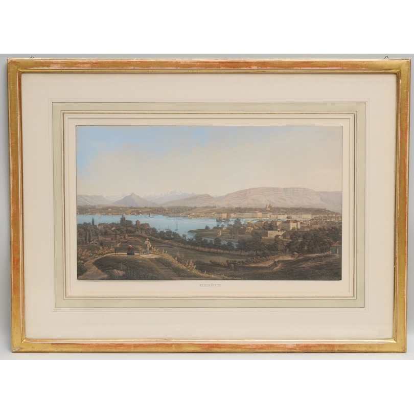 Gravure "Genève et le Mont-Blanc"